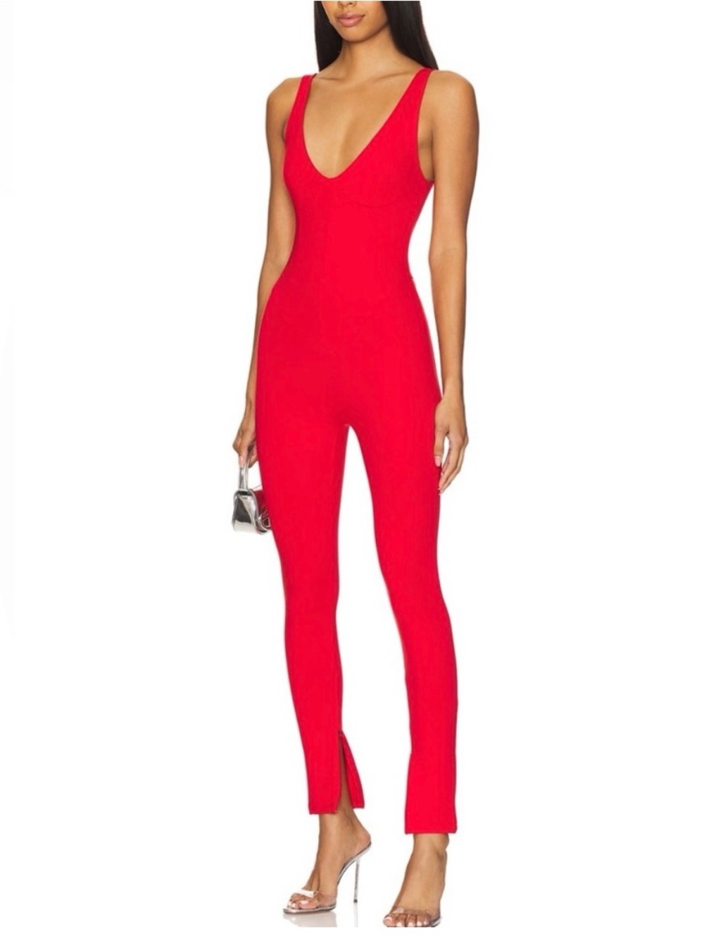 Sleek Scoop-Neck Red Jumpsuit
